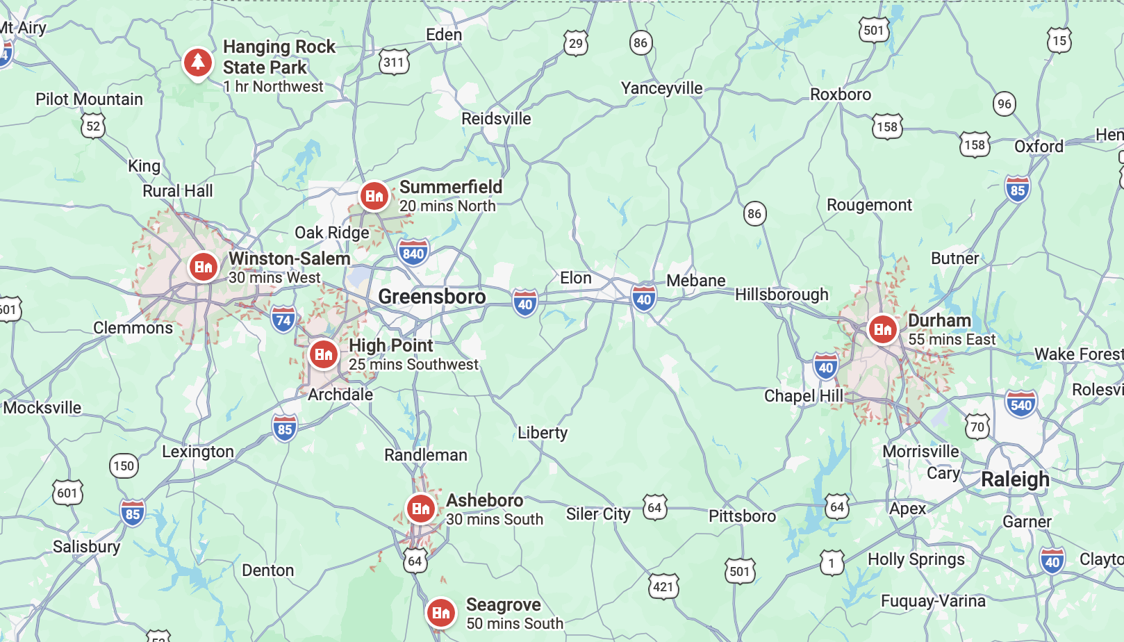 A&S Painting & Remodeling service area map covering Greensboro, Winston-Salem, High Point, and the surrounding Triad region
